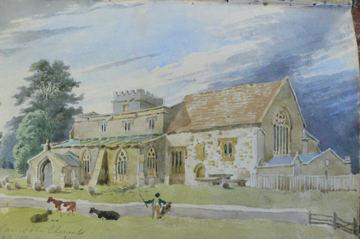 watercolour by Bradford Rudge of Wolfhamcote church