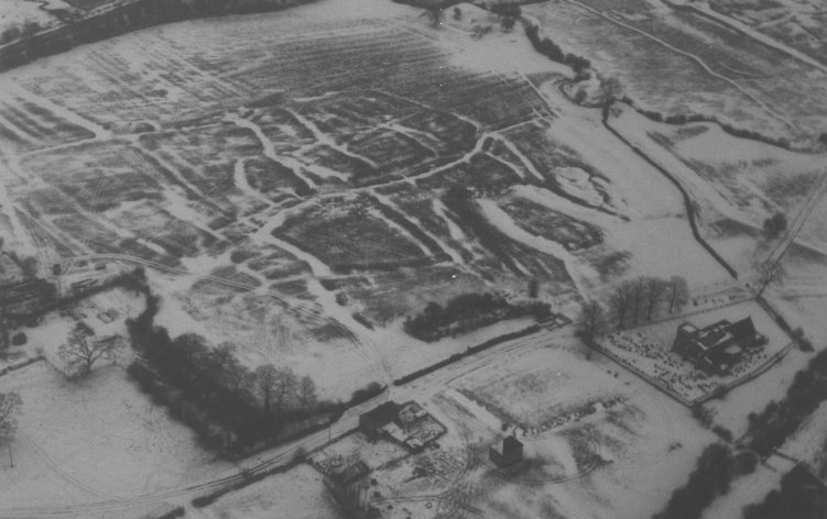 an aerial view of Wolfhampcote in winter